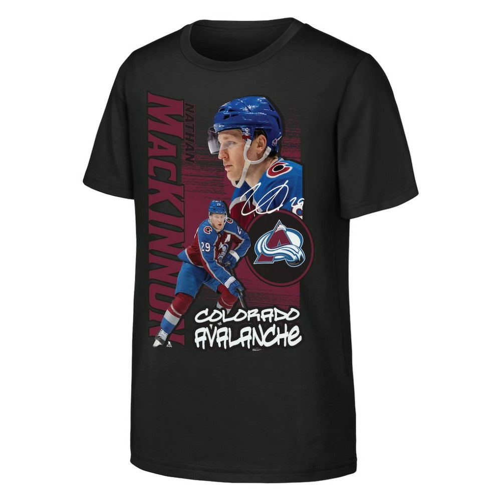 Nathan MacKinnon Colorado Avalanche Outerstuff Youth Playmaker T-Shirt - Black T-shirts