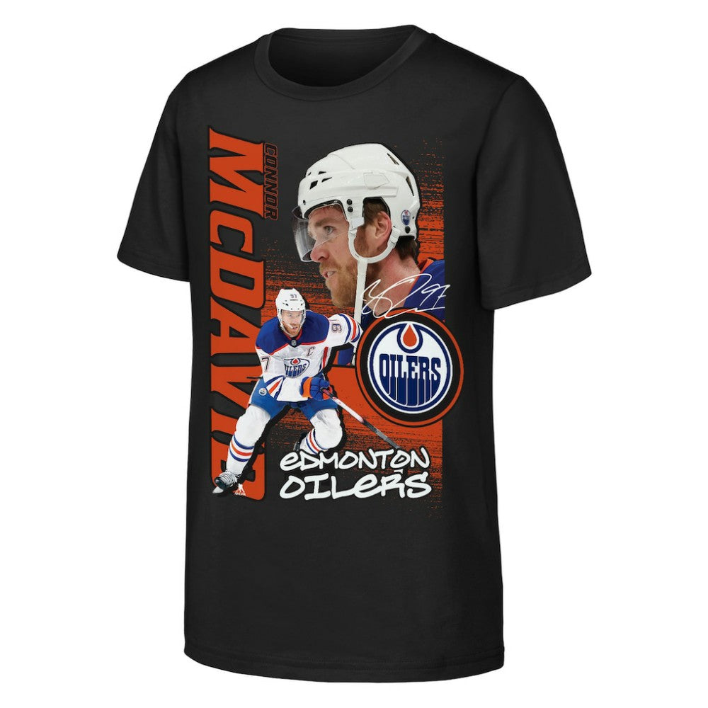 Connor McDavid Edmonton Oilers Outerstuff Youth Playmaker T-Shirt - Black T-shirts