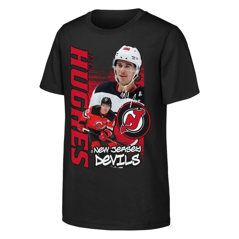 Jack Hughes New Jersey Devils Outerstuff Youth Playmaker T-Shirt - Black T-shirts
