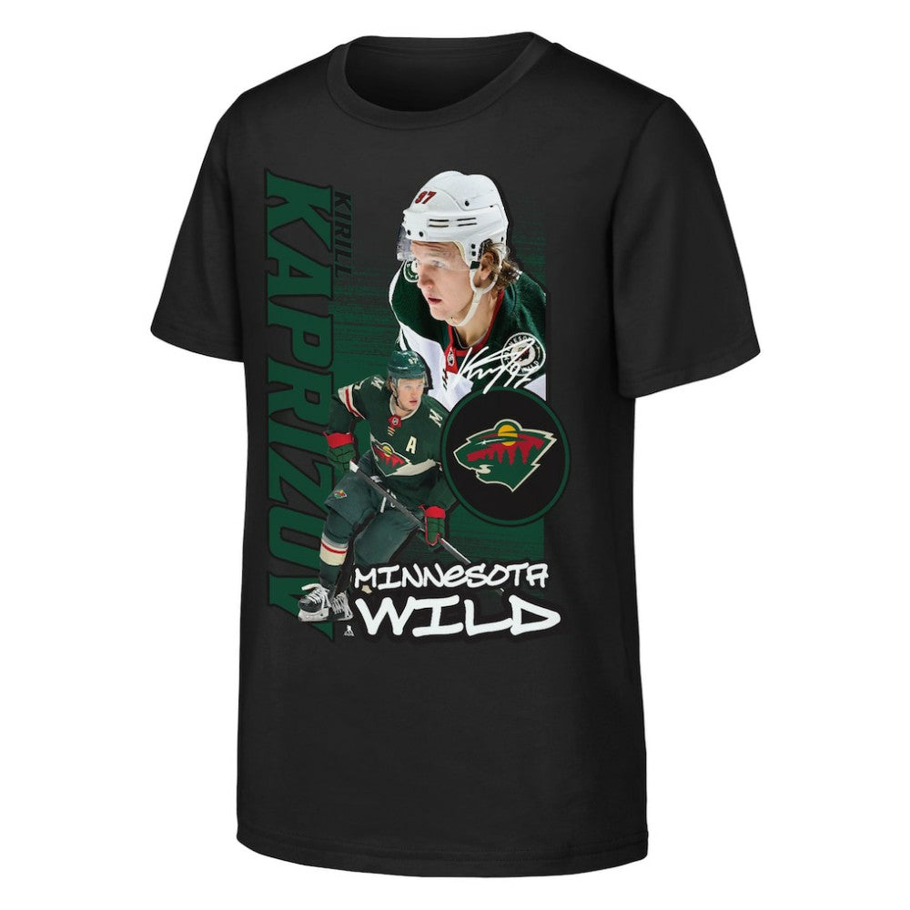 Kirill Kaprizov Minnesota Wild Outerstuff Youth Playmaker T-Shirt - Black T-shirts