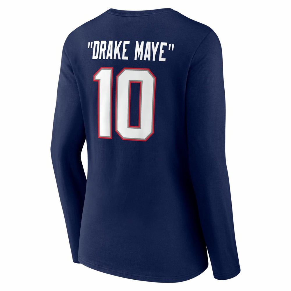 Drake Maye New England Patriots Women's Nickname V-Neck Long Sleeve T-Shirt - Navy discount