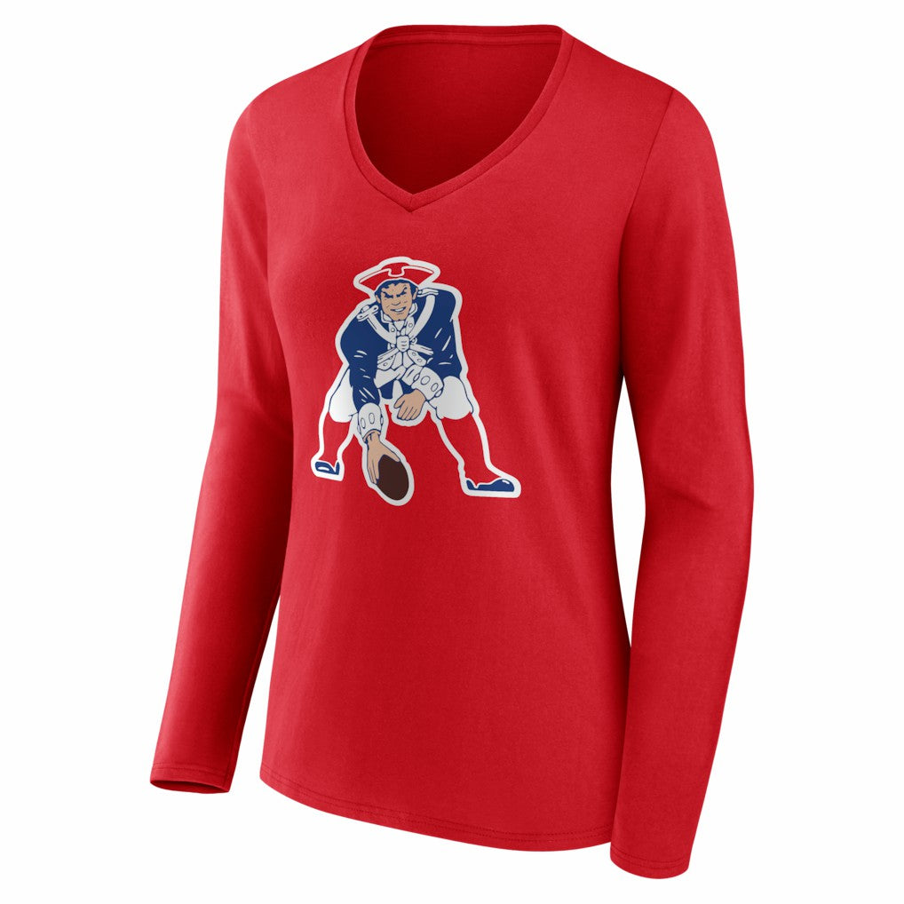 Drake Maye New England Patriots Women's Nickname V-Neck Long Sleeve T-Shirt - Red for sale