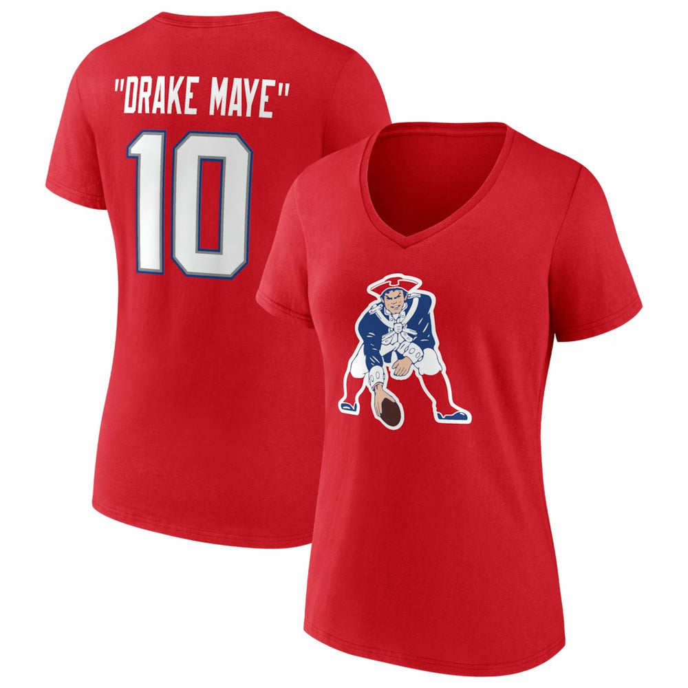 Drake Maye New England Patriots Women's Nickname V-Neck T-Shirt - Red sale