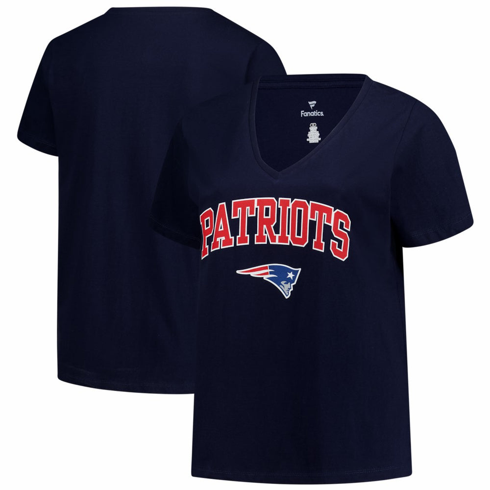 New England Patriots Women's Plus Size Arch Over Logo V-Neck T-Shirt - Navy cheap