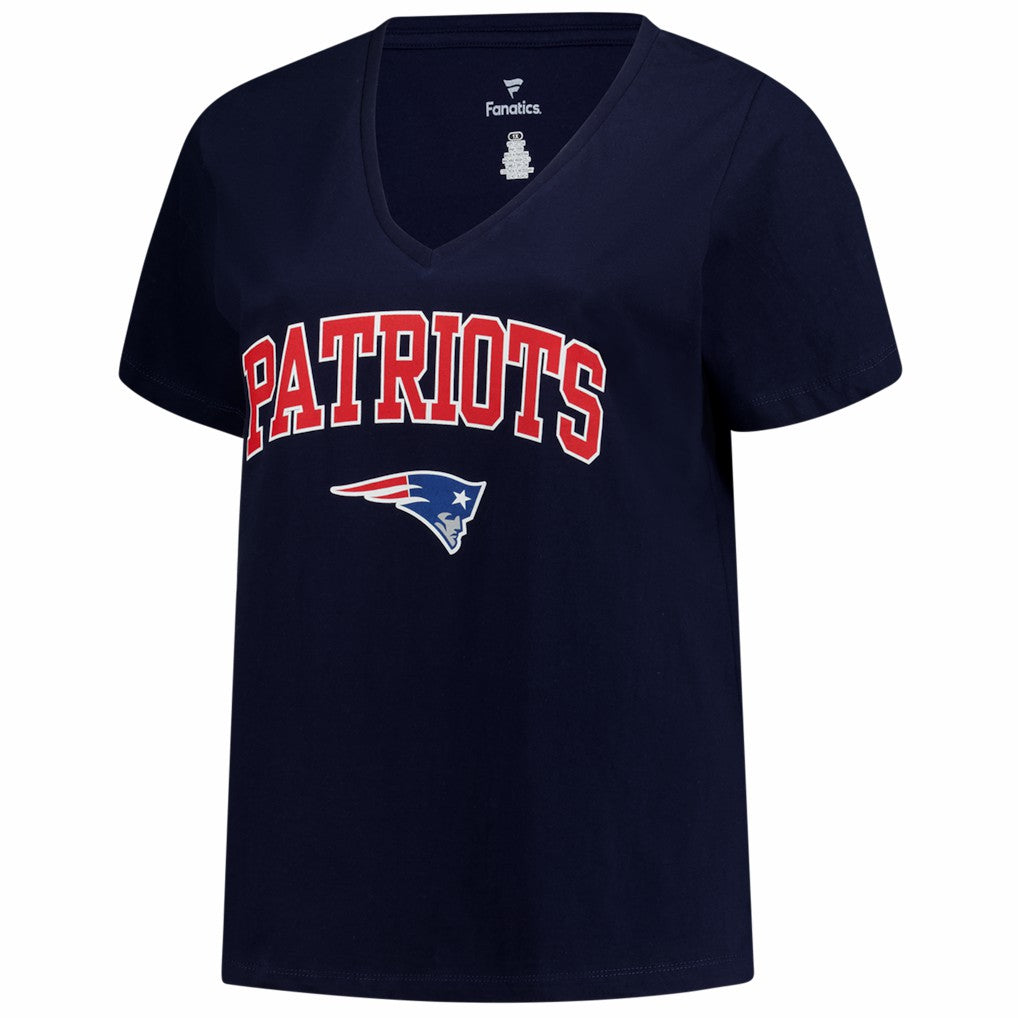New England Patriots Women's Plus Size Arch Over Logo V-Neck T-Shirt - Navy cheap