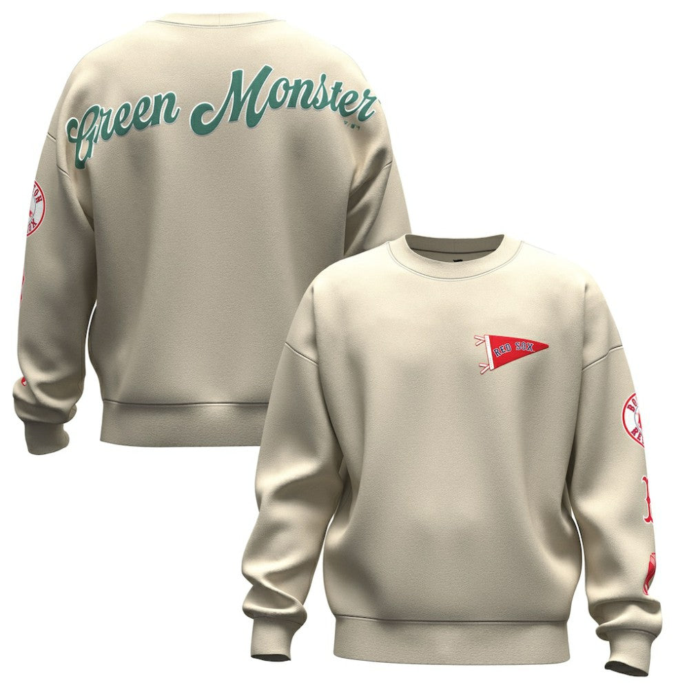 Boston Red Sox Unisex Spirit Jersey Fleece Crewneck Pennant Sweatshirt Tan