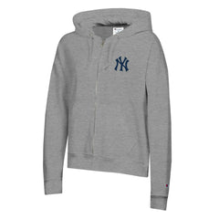 New York Yankees Champion Women's Powerblend Fleece Full-Zip Hoodie Heather Gray