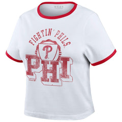 Philadelphia Phillies WEAR by Erin Andrews Women's Ringer Baby T-Shirt White