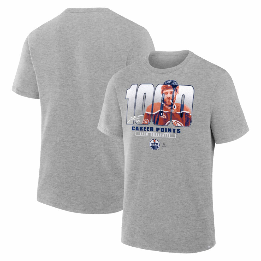 Leon Draisaitl Edmonton Oilers 1000 Career Points Legacy T-Shirt - Gray T-shirts