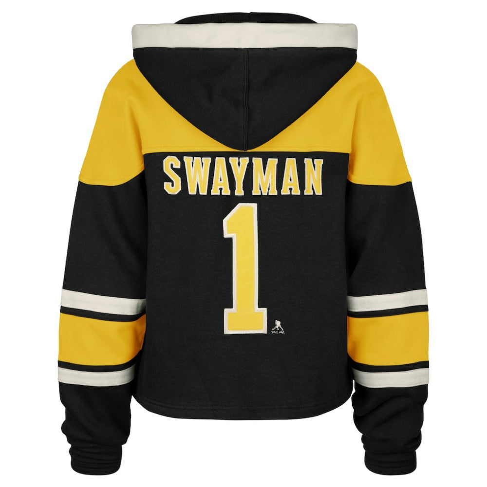 Jeremy Swayman Boston Bruins '47 Women's Superior Lacer Cropped Pullover Hoodie - Black Hoodies