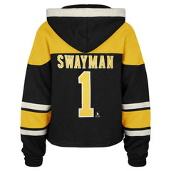 Jeremy Swayman Boston Bruins '47 Women's Superior Lacer Cropped Pullover Hoodie - Black Hoodies
