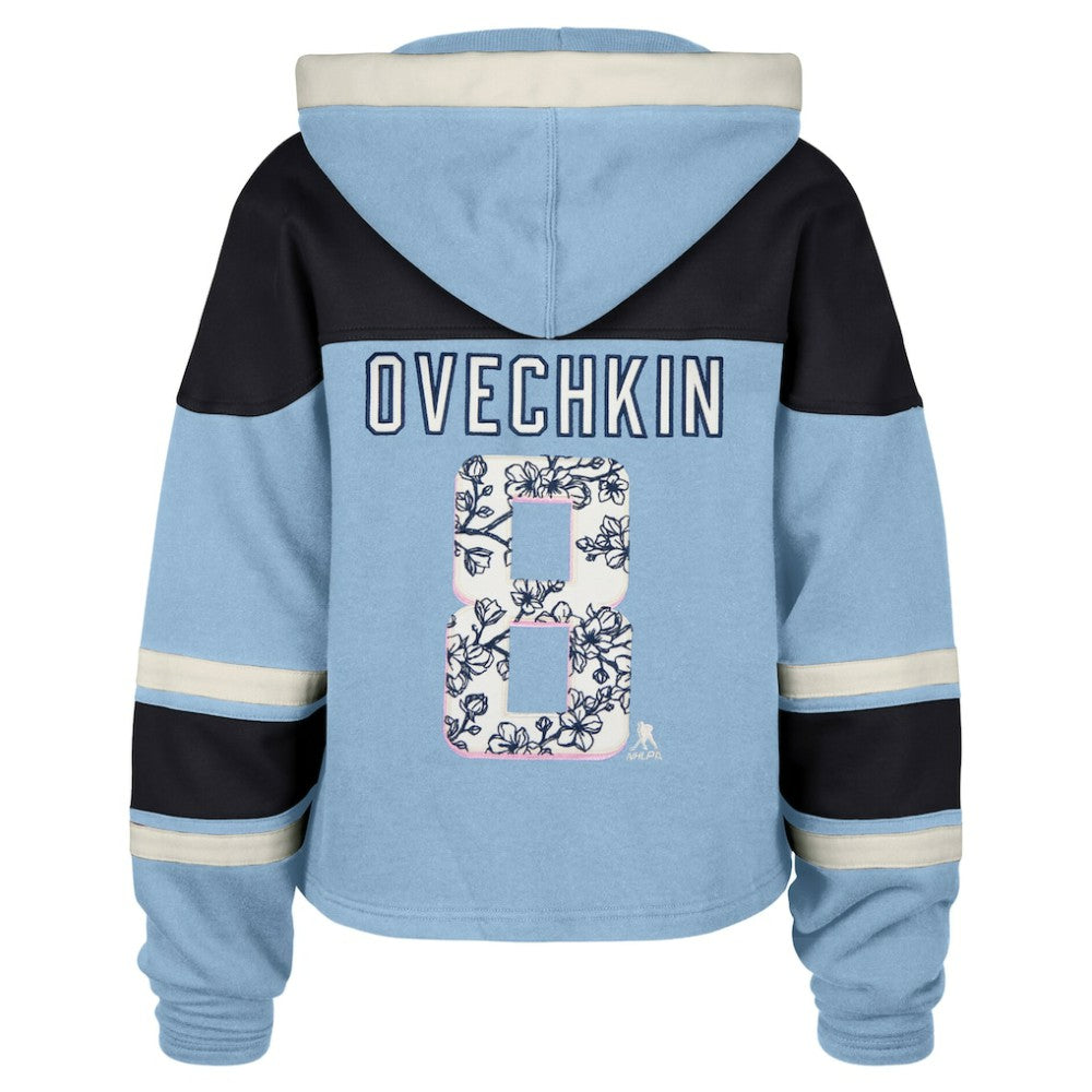 Alexander Ovechkin Washington Capitals '47 Women's Cherry Blossom Superior Lacer Cropped Pullover Hoodie - Light Blue Hoodies