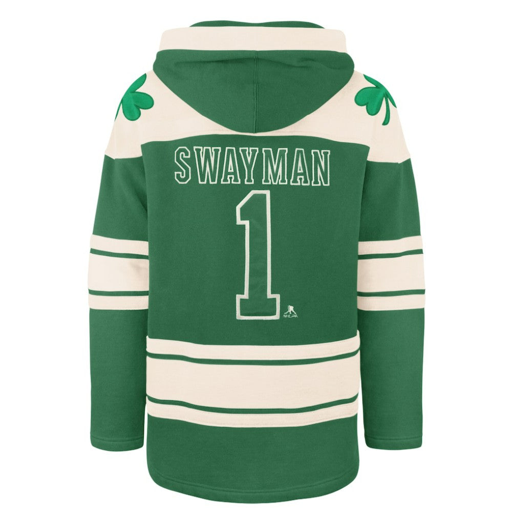 Jeremy Swayman Boston Bruins '47 St. Patrick's Day Player Name & Number Lacer Pullover Hoodie - Kelly Green Hoodies