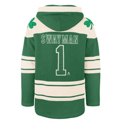 Jeremy Swayman Boston Bruins '47 St. Patrick's Day Player Name & Number Lacer Pullover Hoodie - Kelly Green Hoodies