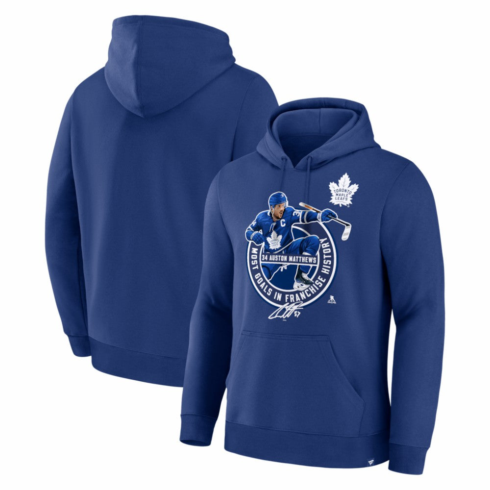 Auston Matthews Toronto Maple Leafs Most Goals in Franchise History Hoodie - Blue Hoodies