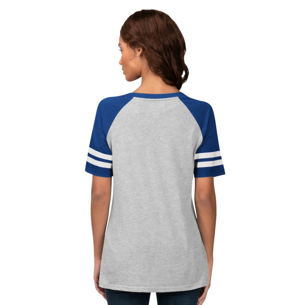 Los Angeles Dodgers G-III 4Her by Carl Banks Women's Goal Line Raglan V-Neck T-Shirt Heather Gray