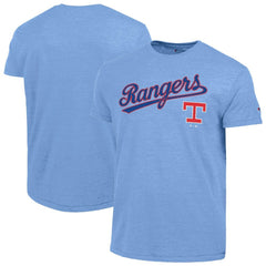 Texas Rangers Champion Cooperstown Wordmark Lockup Tri-Blend T-Shirt Light Blue