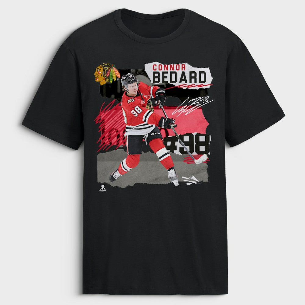 Connor Bedard Chicago Blackhawks Fresh Ice T-Shirt - Black T-shirts
