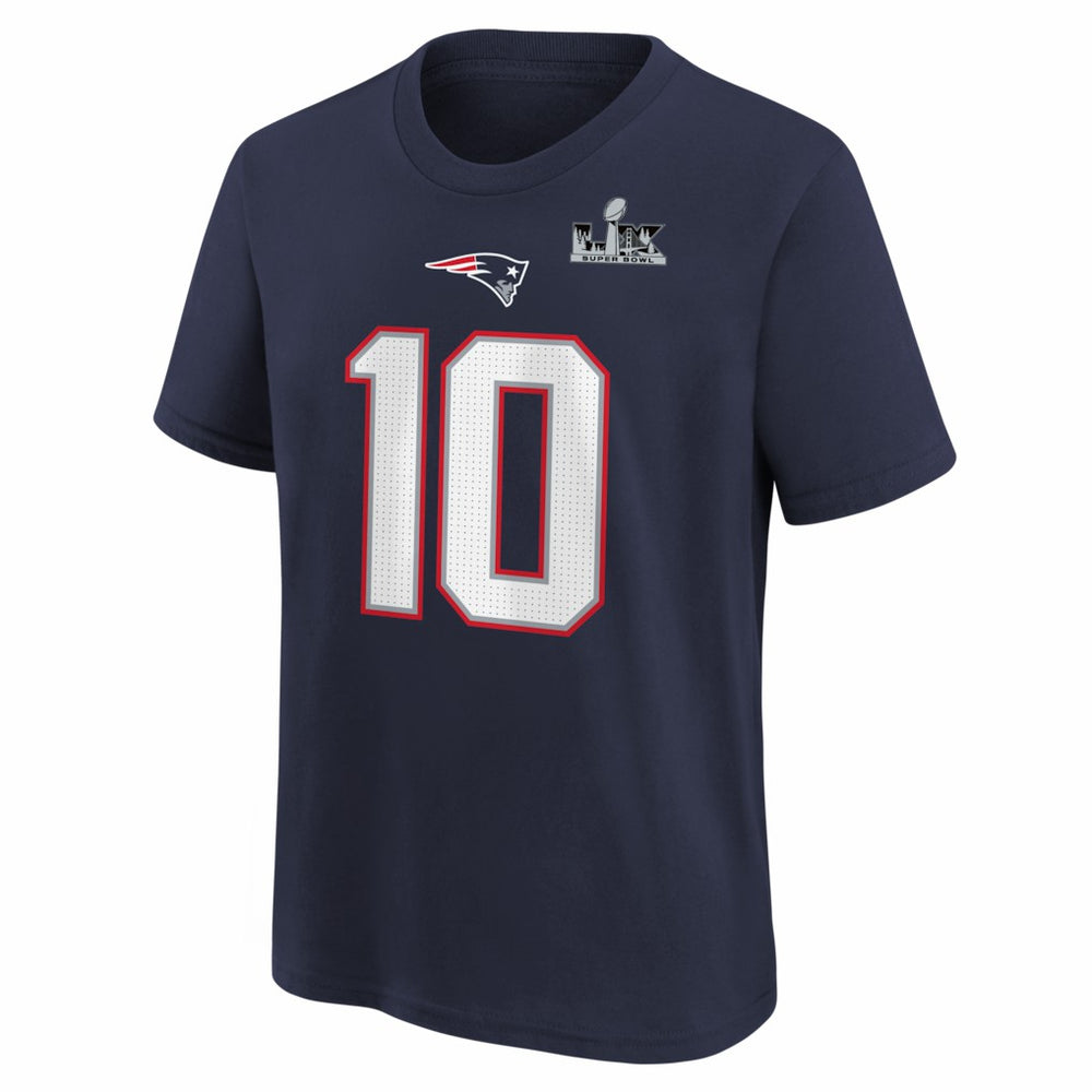 Drake Maye New England Patriots Youth Super Bowl LX Patch Name & Number T-Shirt - Navy discount