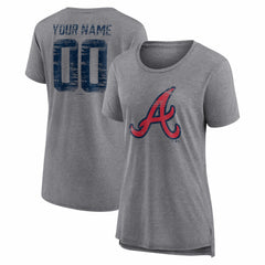 Atlanta Braves Women's Heritage Personalized Any Name & Number Tri-Blend T-Shirt Gray