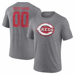 Cincinnati Reds Heritage Personalized Any Name & Number Tri-Blend T-Shirt Gray