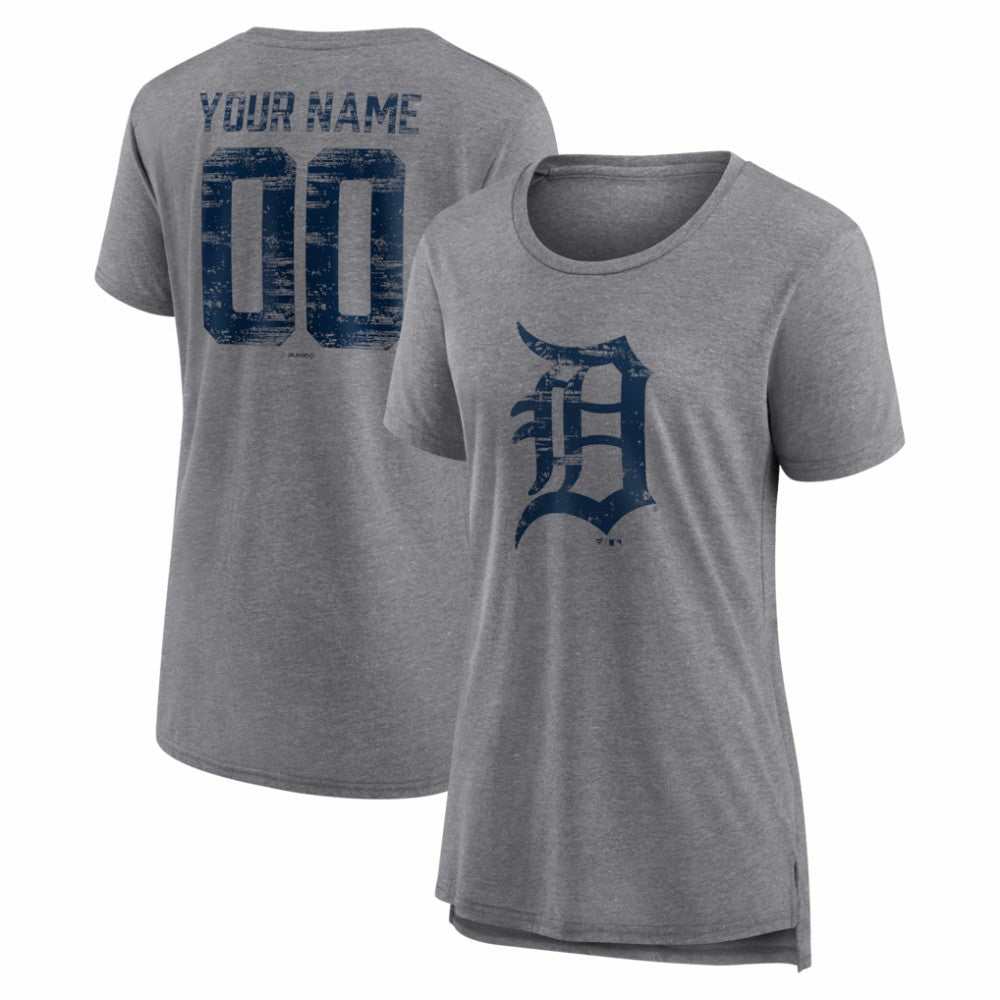 Detroit Tigers Women's Heritage Personalized Any Name & Number Tri-Blend T-Shirt Gray