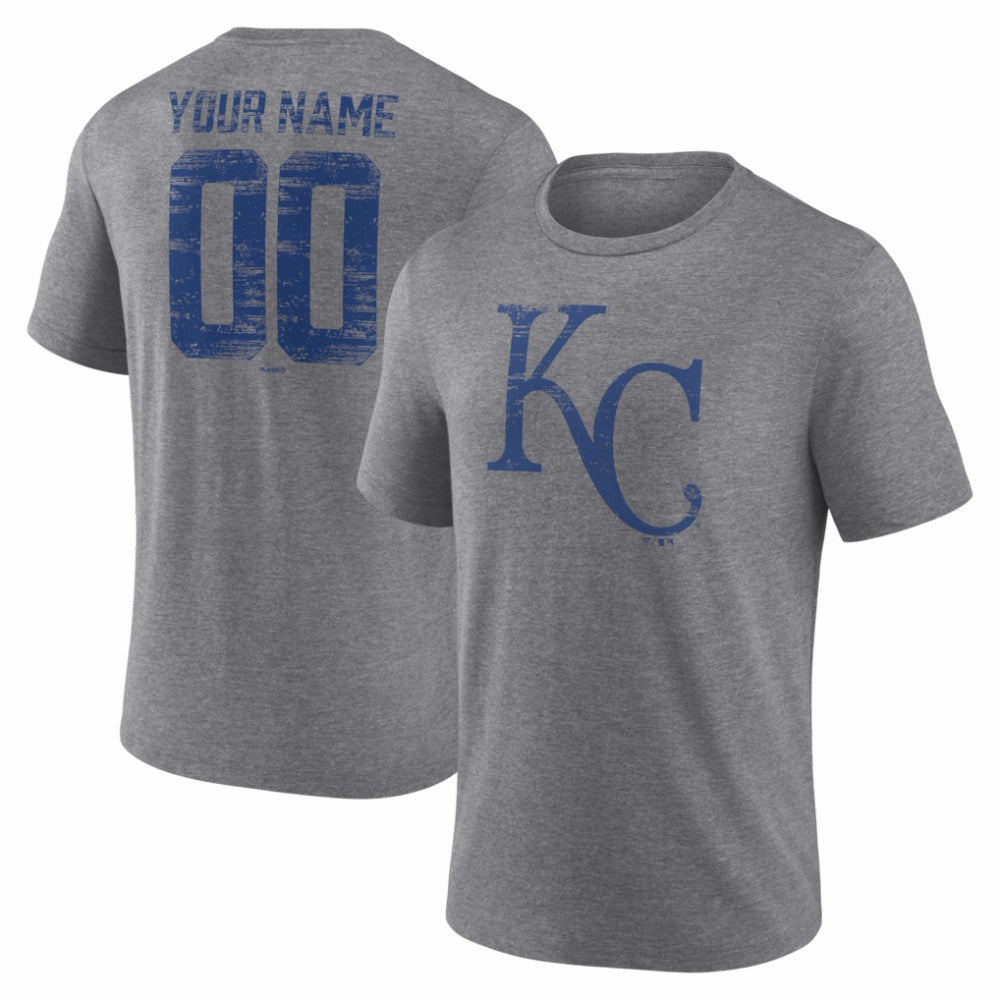 Kansas City Royals Heritage Personalized Any Name & Number Tri-Blend T-Shirt Gray