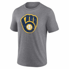 Milwaukee Brewers Heritage Personalized Any Name & Number Tri-Blend T-Shirt Gray