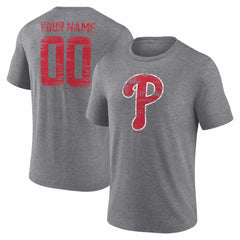 Philadelphia Phillies Heritage Personalized Any Name & Number Tri-Blend T-Shirt Gray
