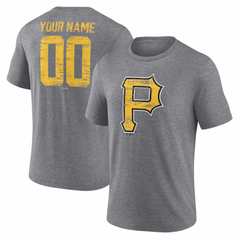 Pittsburgh Pirates Heritage Personalized Any Name & Number Tri-Blend T-Shirt Gray