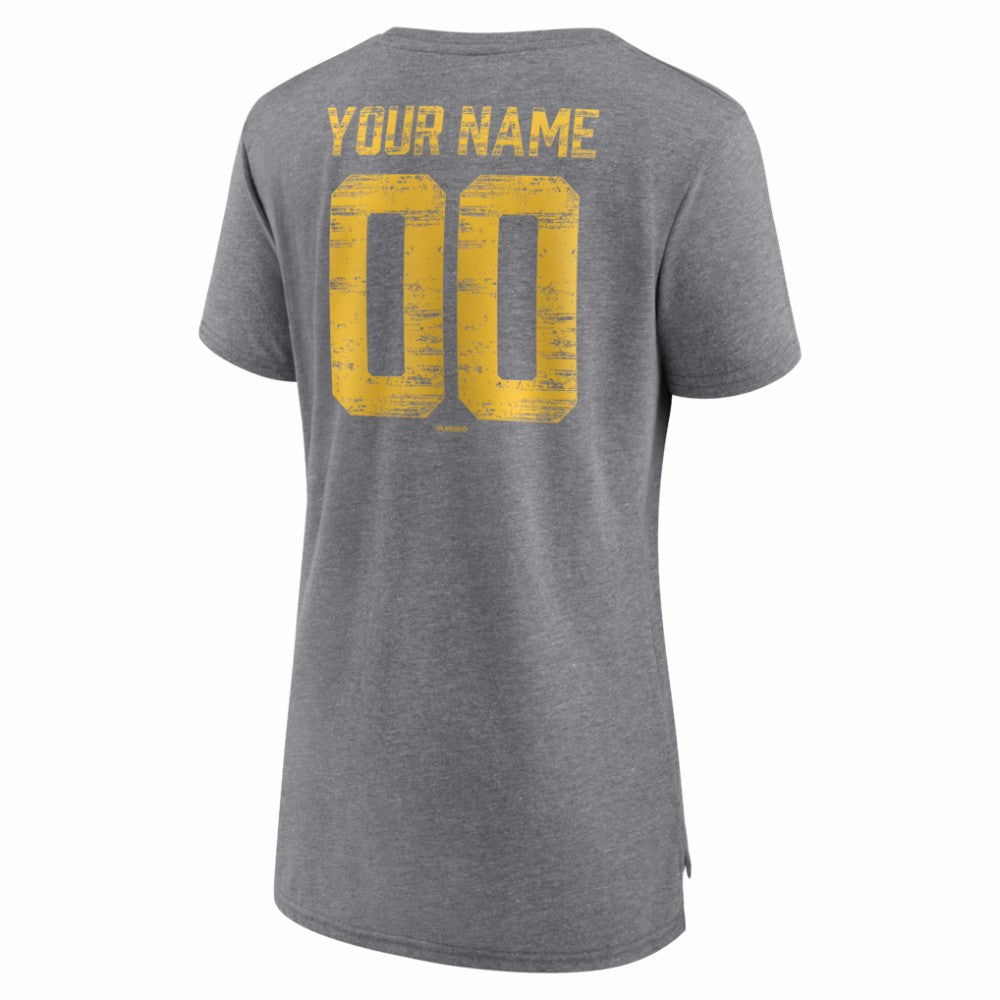 San Diego Padres Women's Heritage Personalized Any Name & Number Tri-Blend T-Shirt Gray