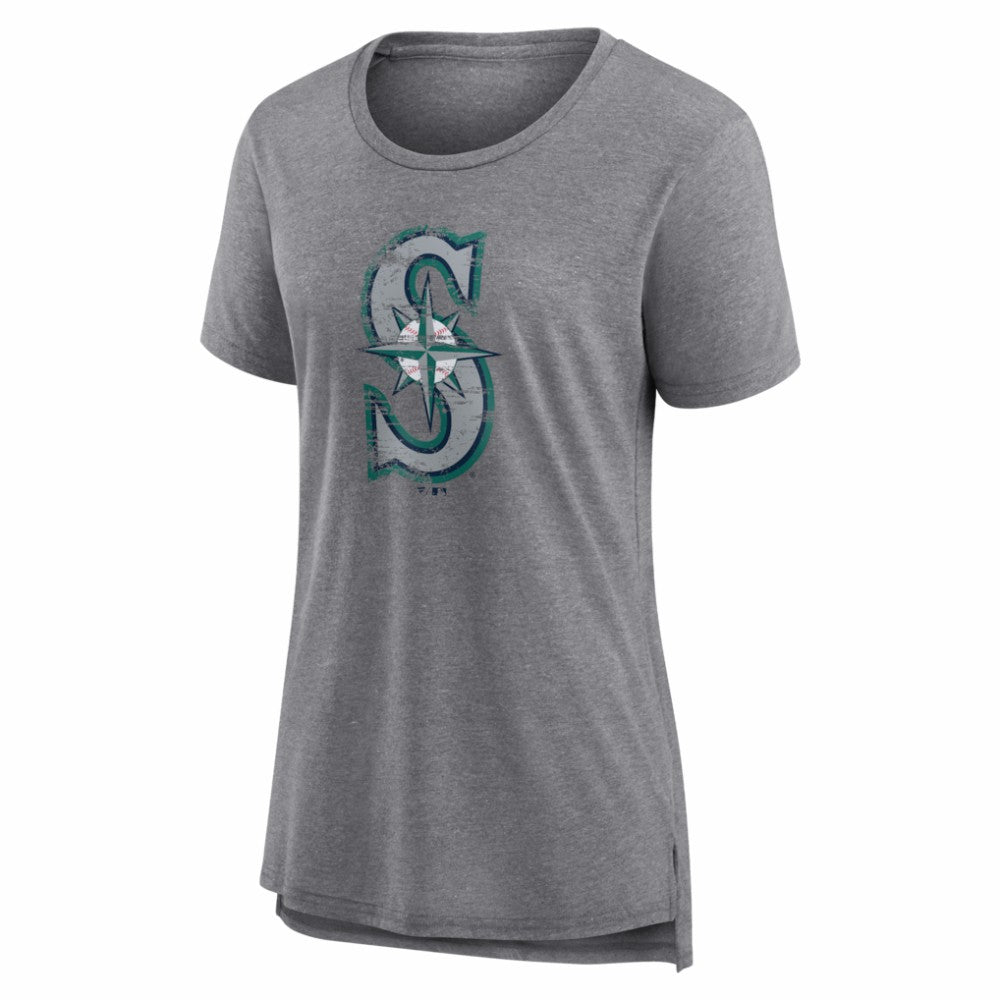 Seattle Mariners Women's Heritage Personalized Any Name & Number Tri-Blend T-Shirt Gray