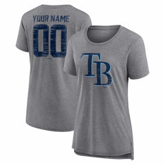 Tampa Bay Rays Women's Heritage Personalized Any Name & Number Tri-Blend T-Shirt Gray