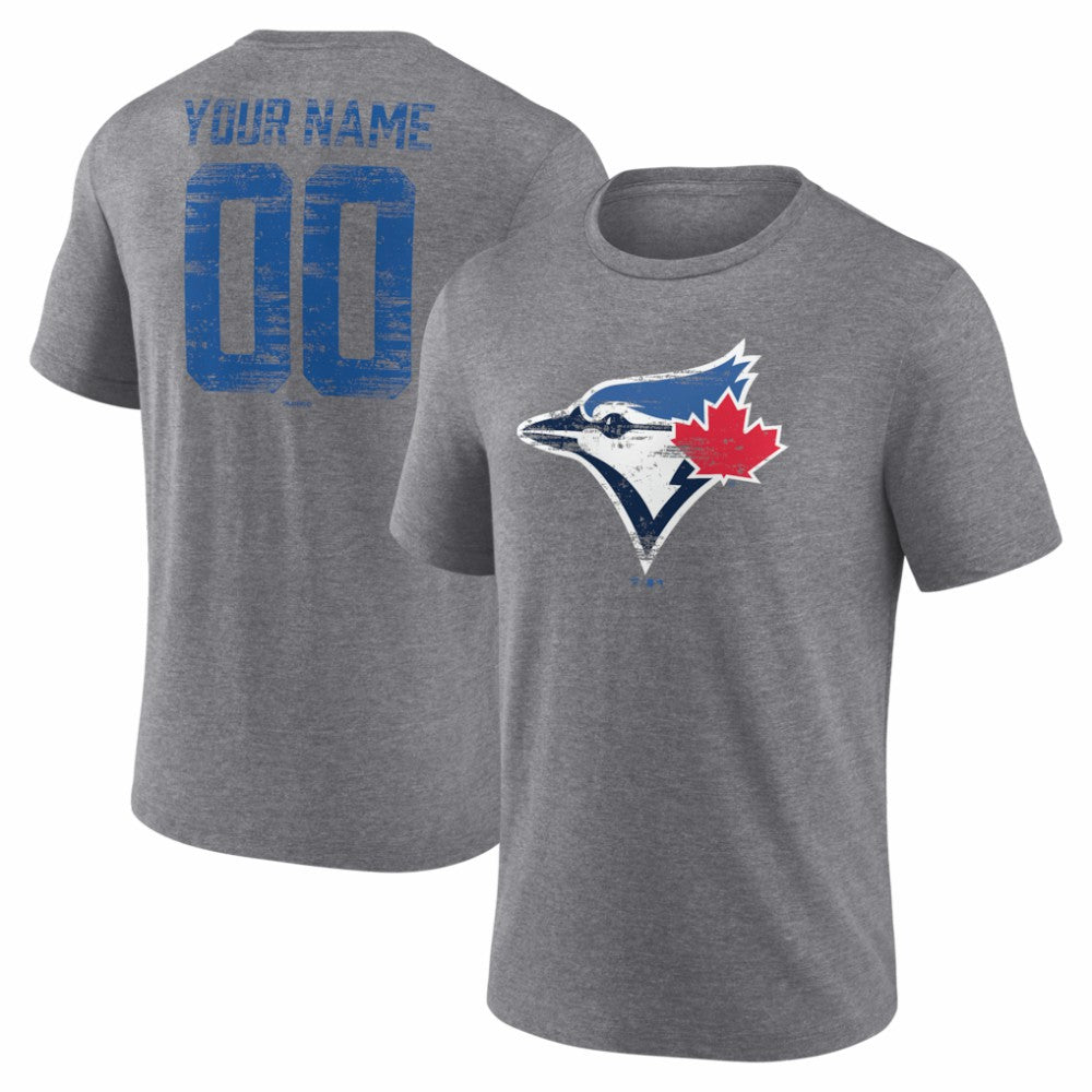 Toronto Blue Jays Heritage Personalized Any Name & Number Tri-Blend T-Shirt Gray