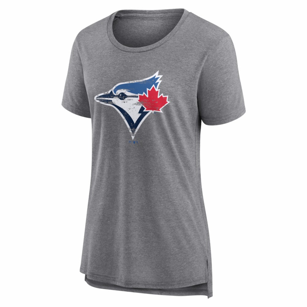 Toronto Blue Jays Women's Heritage Personalized Any Name & Number Tri-Blend T-Shirt Gray