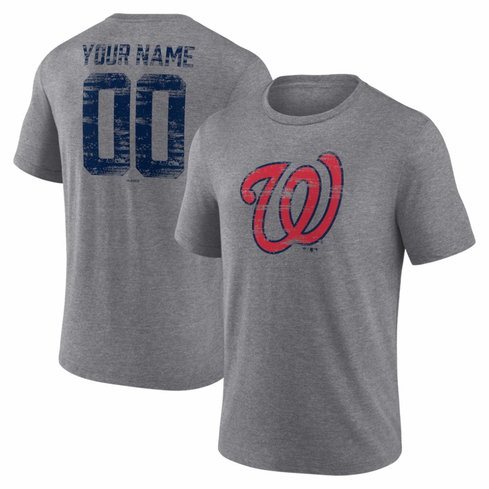 Washington Nationals Heritage Personalized Any Name & Number Tri-Blend T-Shirt Gray