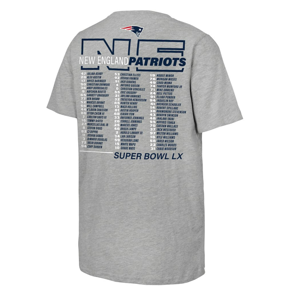 New England Patriots Youth Super Bowl LX Roster T-Shirt - Heather Gray on sale