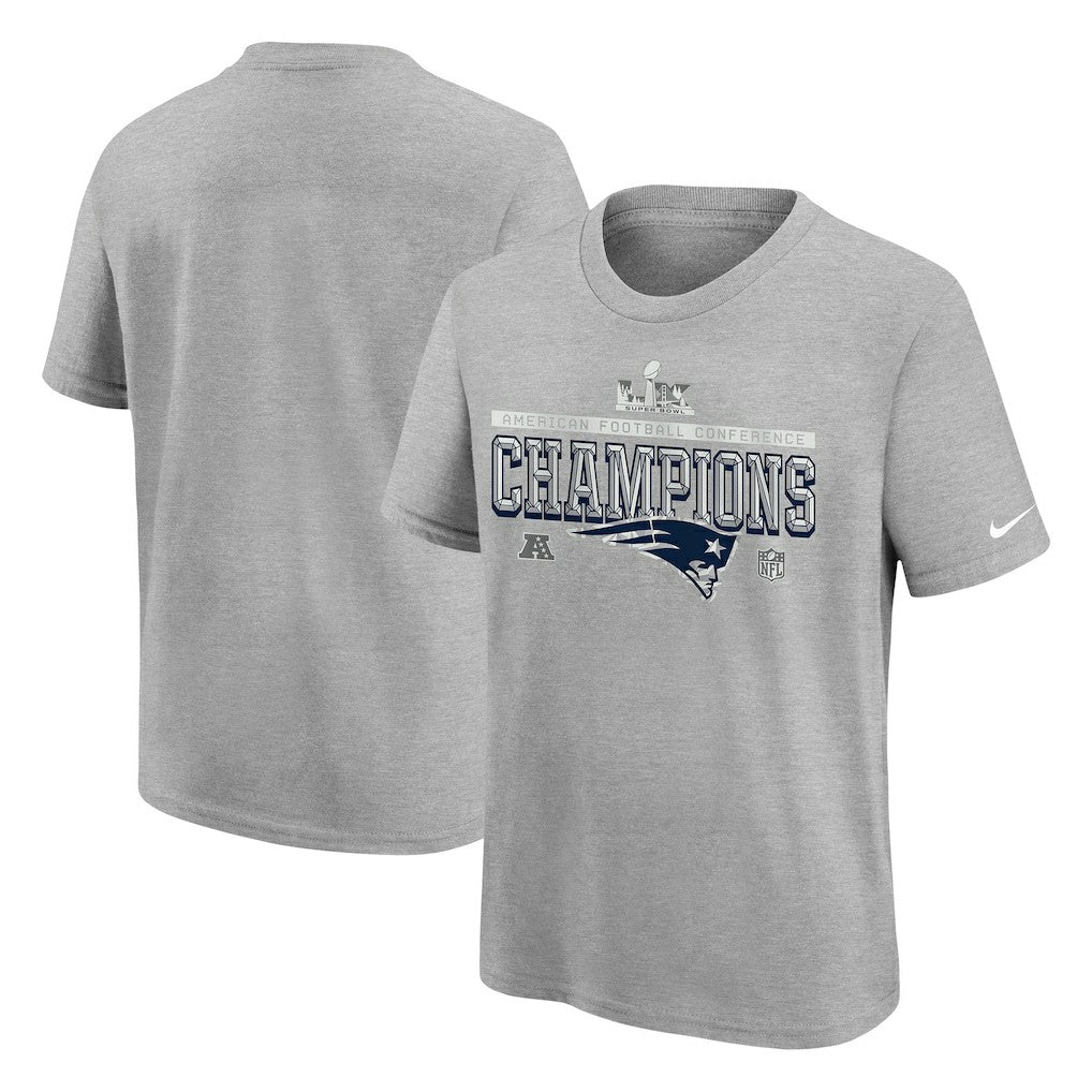 New England Patriots Youth 2025 AFC Champions Locker Room Trophy Collection Authentic T-Shirt - Gray cheap