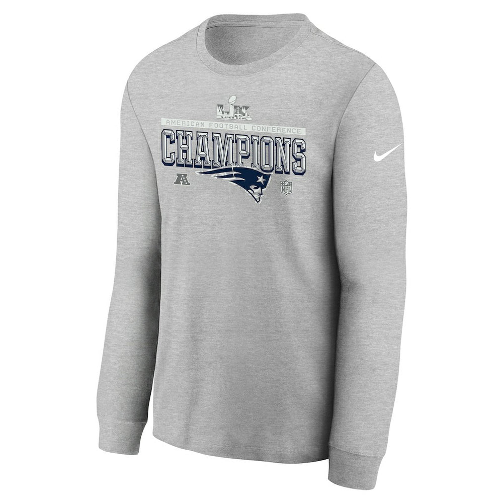 New England Patriots Youth 2025 AFC Champions Locker Room Trophy Collection Long Sleeve T-Shirt - Gray sale