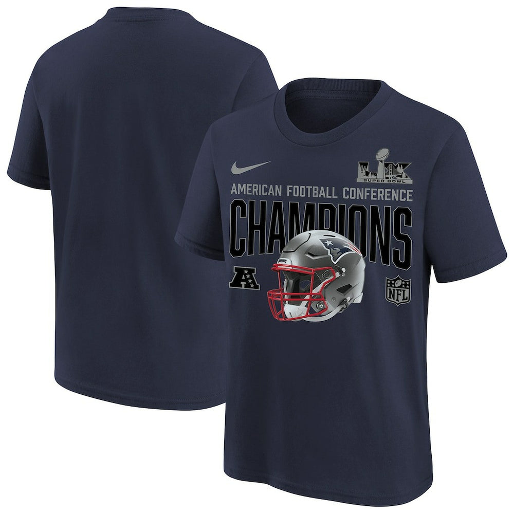 New England Patriots Youth 2025 AFC Champions Glory Shield Helmet T-Shirt - Navy cheap