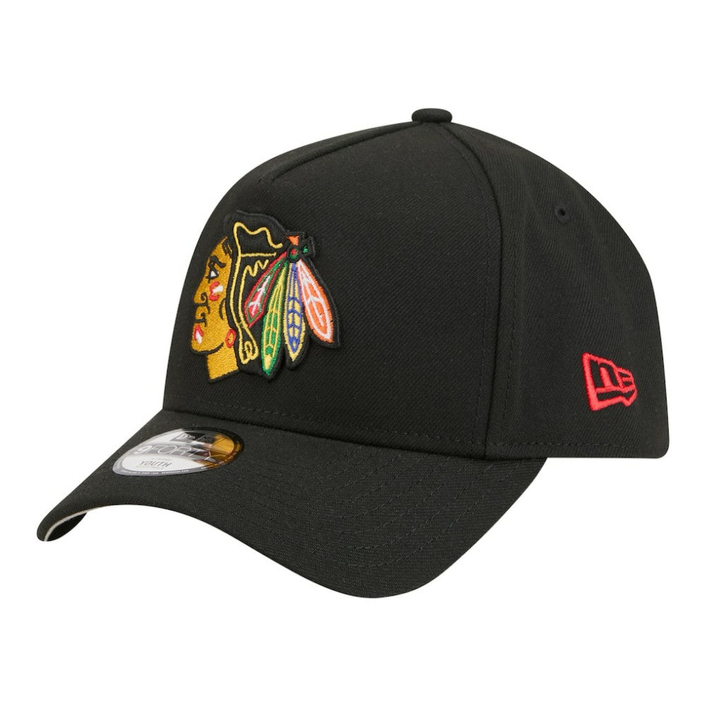 Chicago Blackhawks New Era Youth 9FORTY A-Frame Adjustable Hat - Black Hats