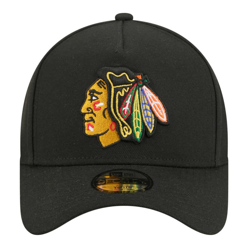 Chicago Blackhawks New Era Youth 9FORTY A-Frame Adjustable Hat - Black Hats