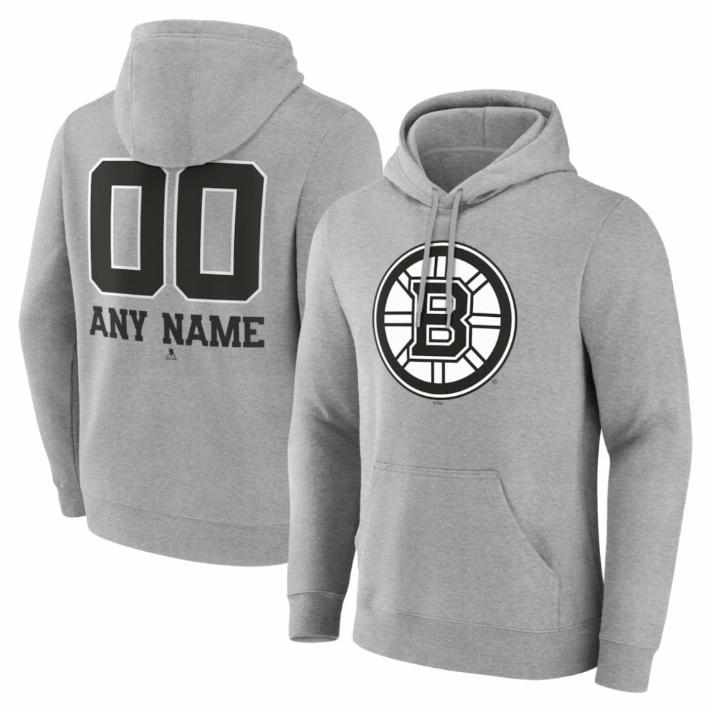 Boston Bruins Big & Tall Personalized Name & Number Monochrome Pullover Hoodie - Gray Hoodies