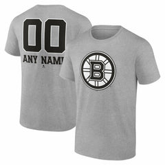 Boston Bruins Big & Tall Personalized Name & Number Monochrome T-Shirt - Gray T-shirts
