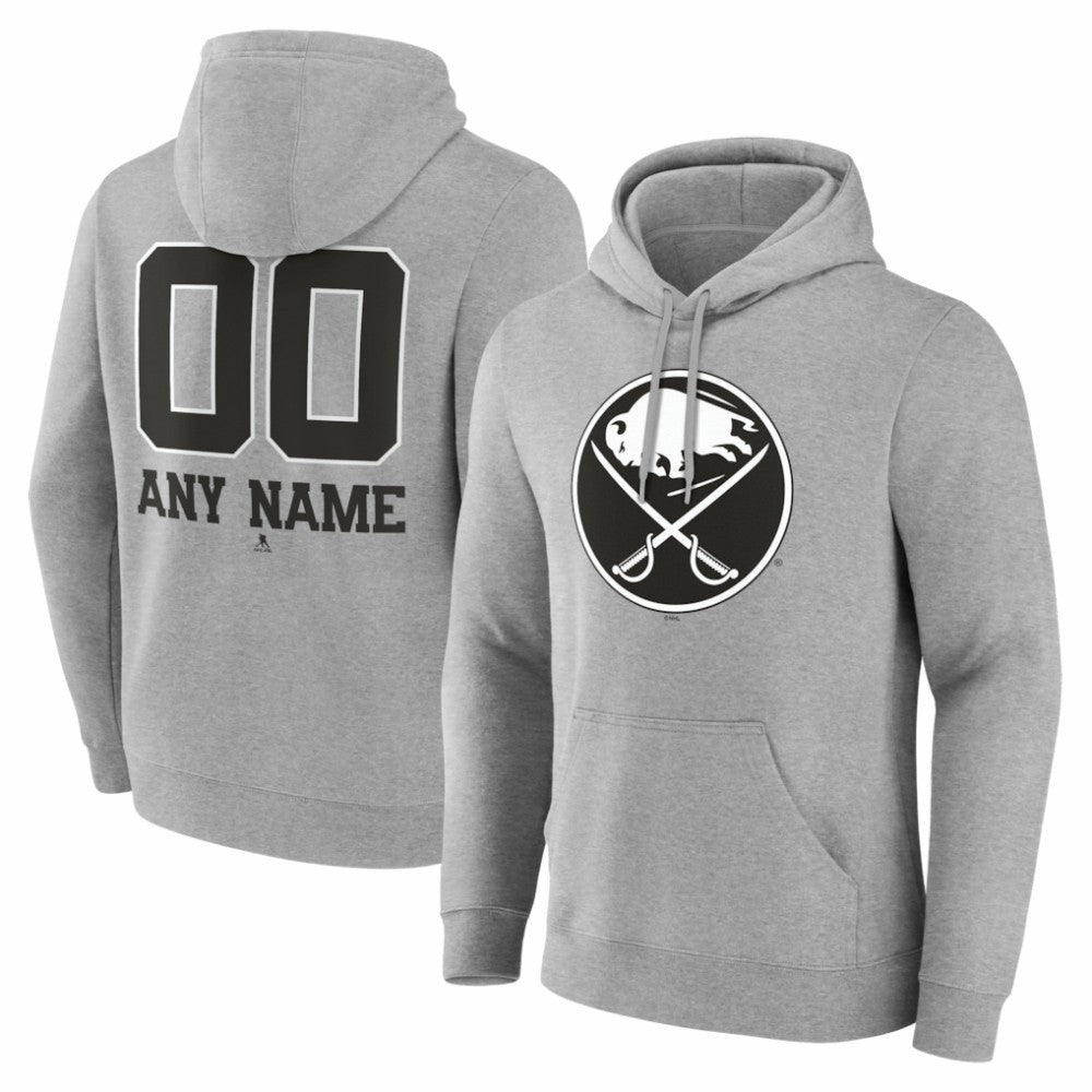 Buffalo Sabres Big & Tall Personalized Name & Number Monochrome Pullover Hoodie - Gray Hoodies