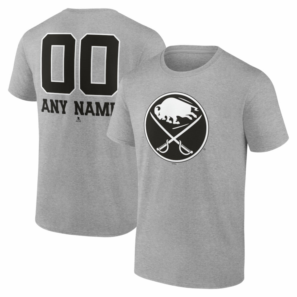 Buffalo Sabres Big & Tall Personalized Name & Number Monochrome T-Shirt - Gray T-shirts