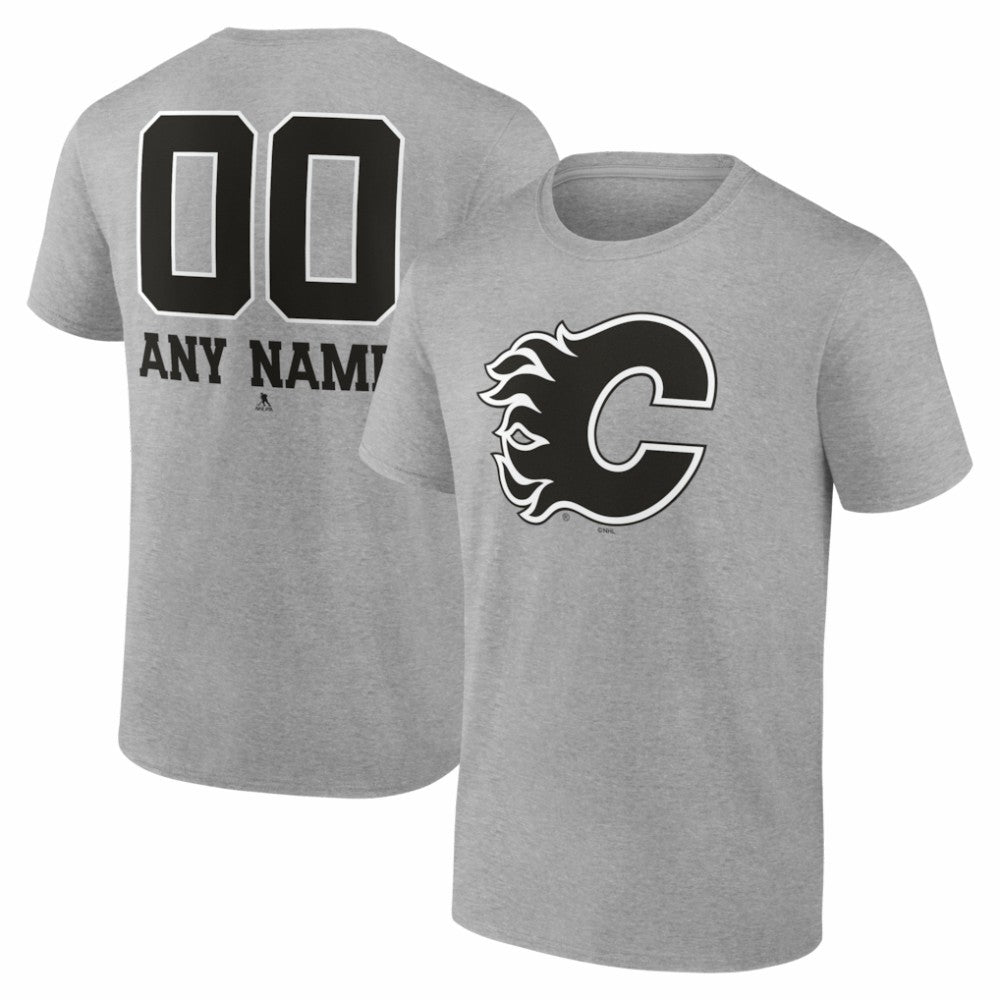 Calgary Flames Big & Tall Personalized Name & Number Monochrome T-Shirt - Gray T-shirts