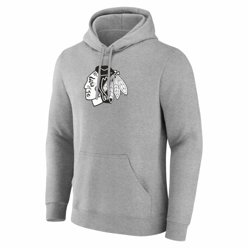Chicago Blackhawks Big & Tall Personalized Name & Number Monochrome Pullover Hoodie - Gray Hoodies