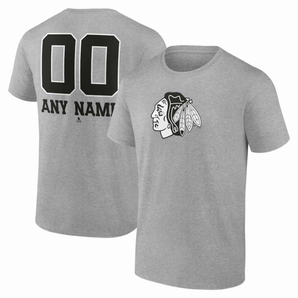 Chicago Blackhawks Big & Tall Personalized Name & Number Monochrome T-Shirt - Gray T-shirts