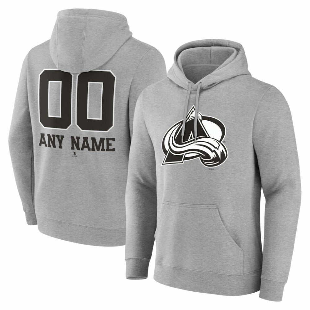 Colorado Avalanche Big & Tall Personalized Name & Number Monochrome Pullover Hoodie - Gray Hoodies